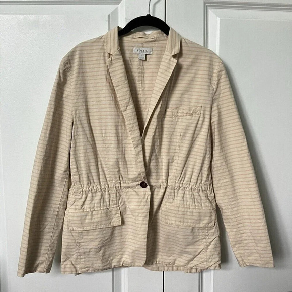 Fossil Stripe Pink Cotton Stripe Blazer Womens  Small - Picture 2 of 5